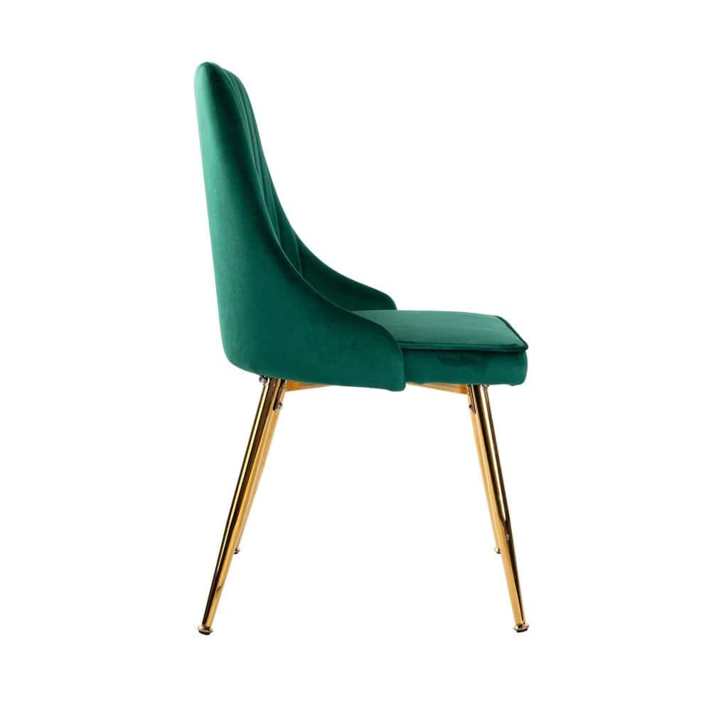 5‑Piece Dining Set – Round Marble Table + 4 Green Velvet Shell Chairs