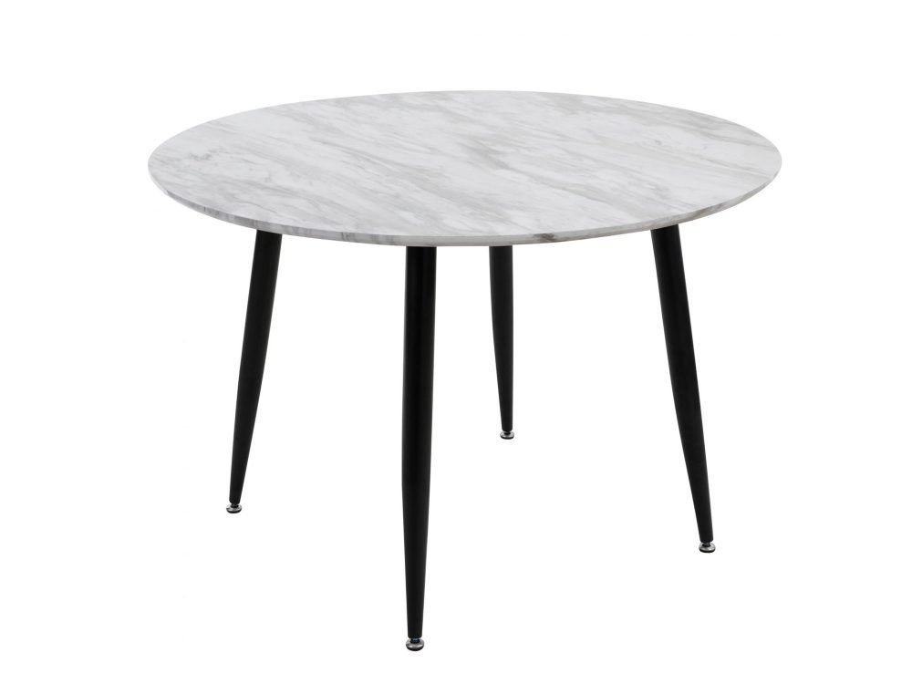Velvet Dining Set – 4 Blue Chairs & White Round Marble‑Effect Table