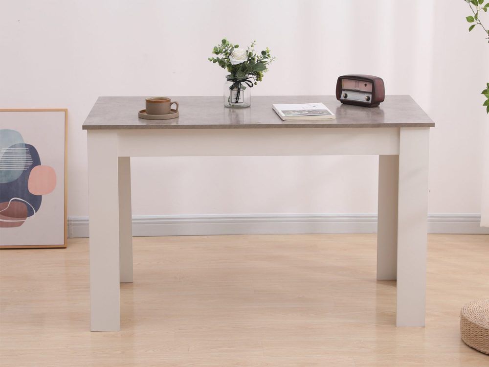 Modern Dining Table 120cm Wood Kitchen Table White Grey 4 Seater