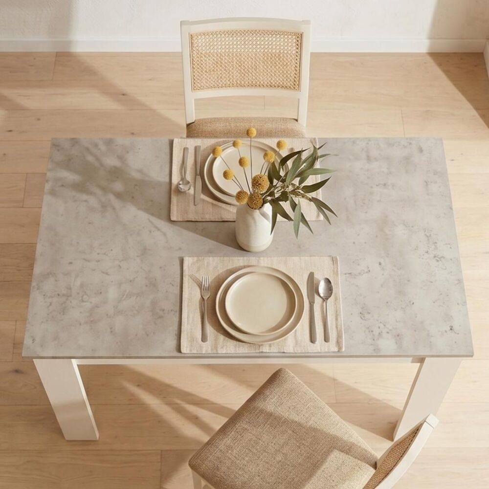 Modern Dining Table 120cm Wood Kitchen Table White Grey 4 Seater