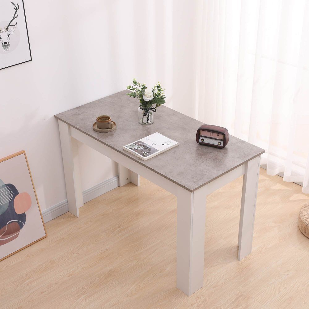 Modern Dining Table 120cm Wood Kitchen Table White Grey 4 Seater