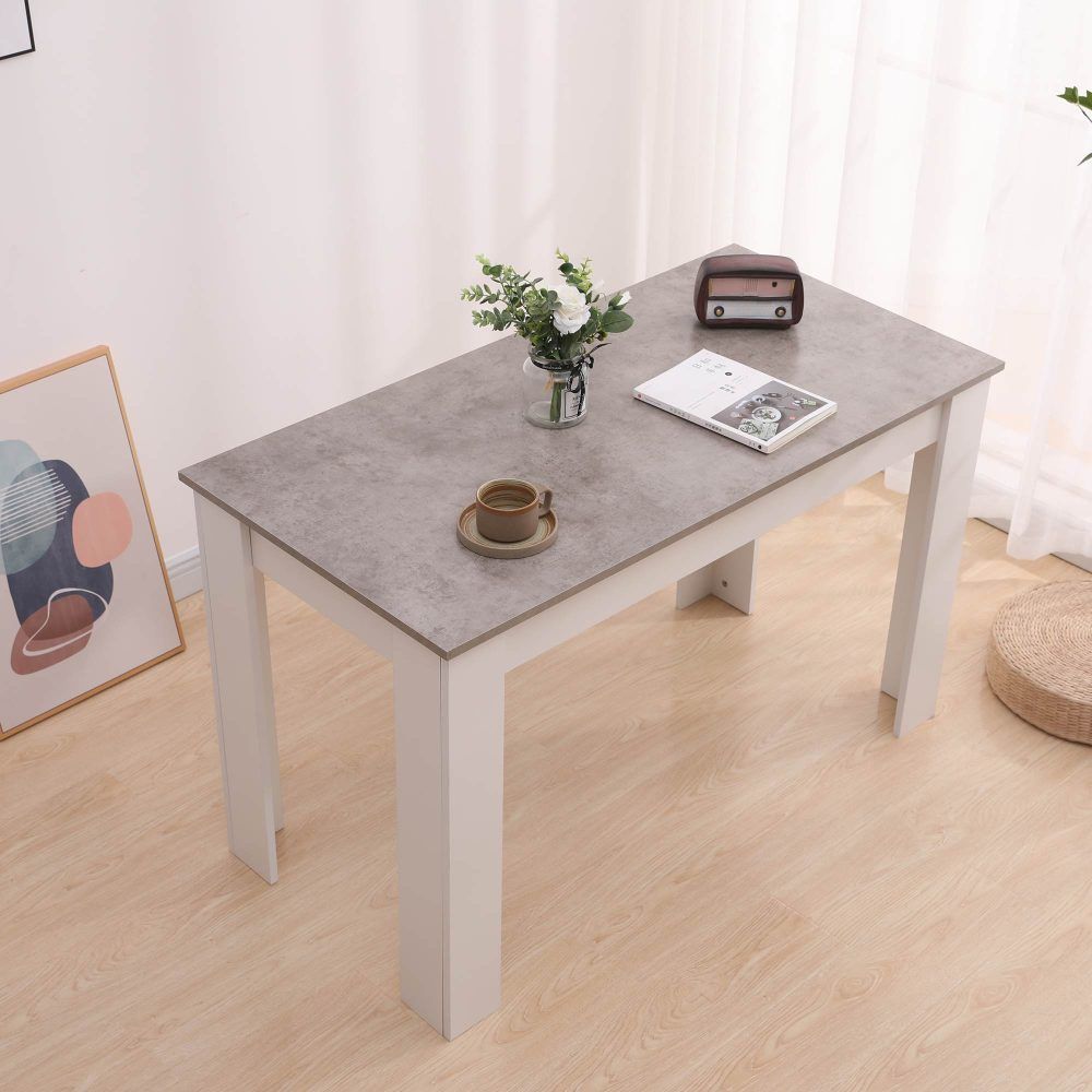 Modern Dining Table 120cm Wood Kitchen Table White Grey 4 Seater