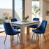 Grey Rectangular Dining Table with 4x Blue Velvet Chairs