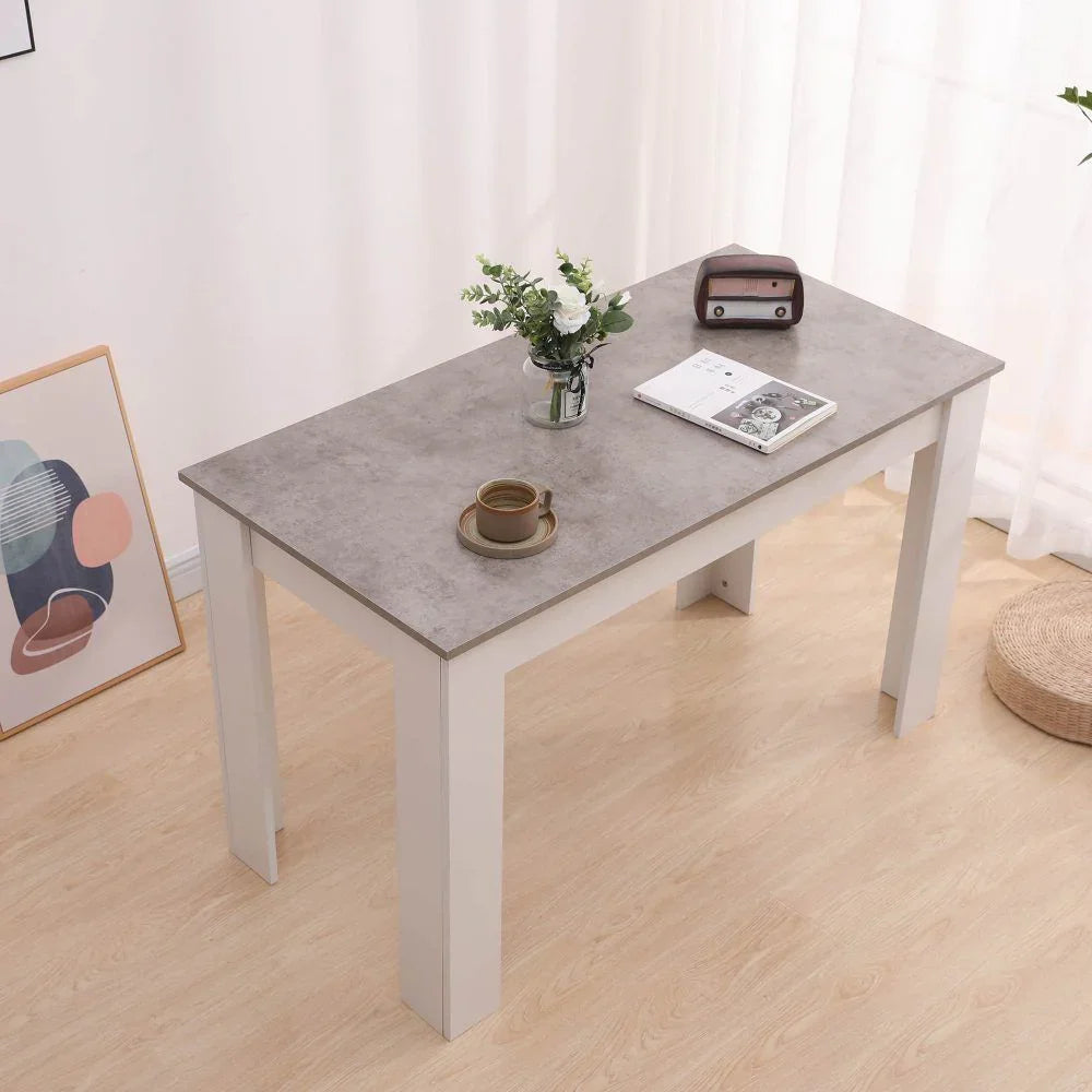 Grey Rectangular Dining Table with 4x Blue Velvet Chairs