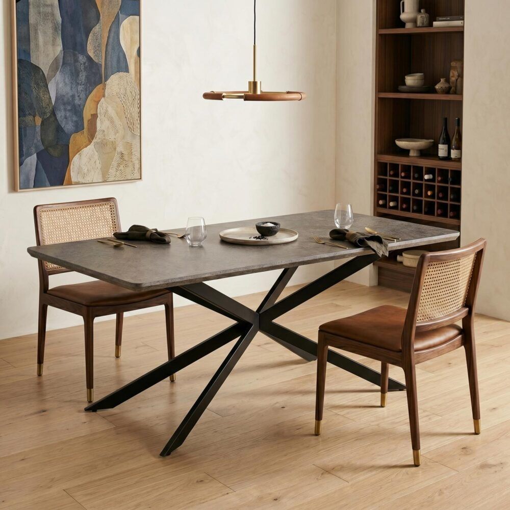 Falcon Rectangular Dining Table – 170cm Marble‑Effect MDF, Steel Base