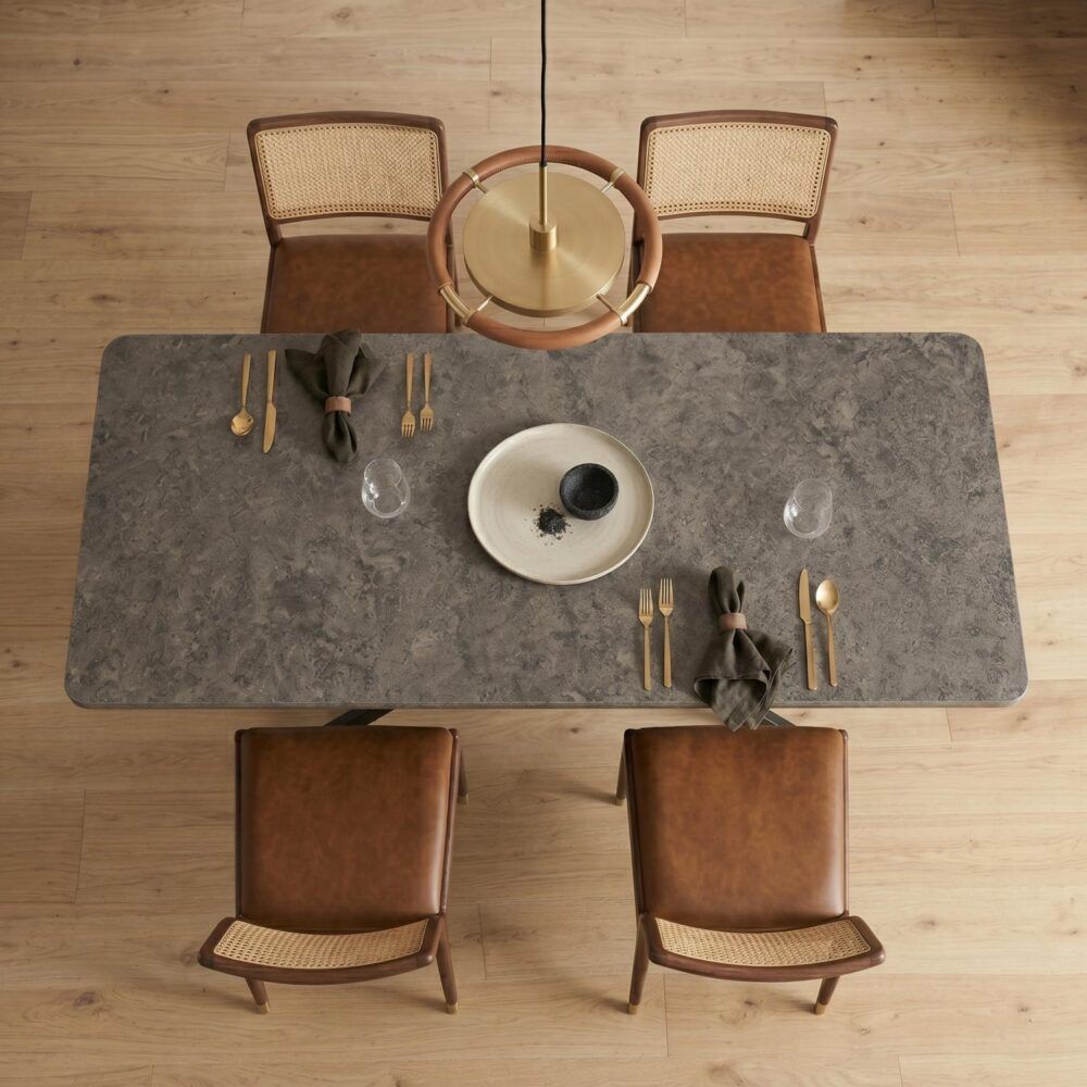 Falcon Rectangular Dining Table – 170cm Marble‑Effect MDF, Steel Base
