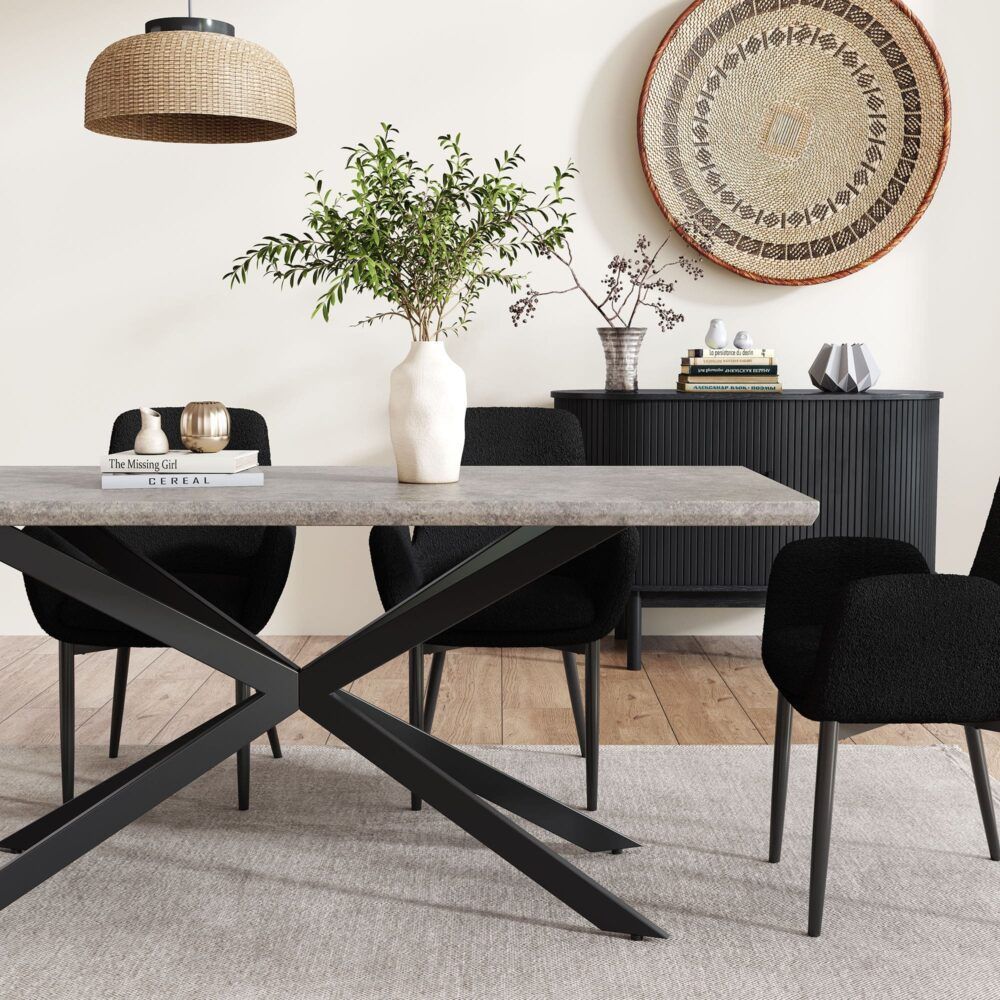 Falcon Rectangular Dining Table – 170cm Marble‑Effect MDF, Steel Base