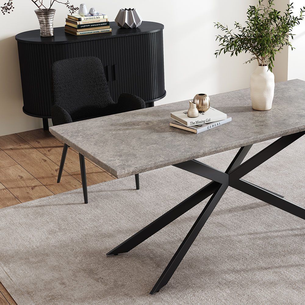 Falcon Rectangular Dining Table – 170cm Marble‑Effect MDF, Steel Base