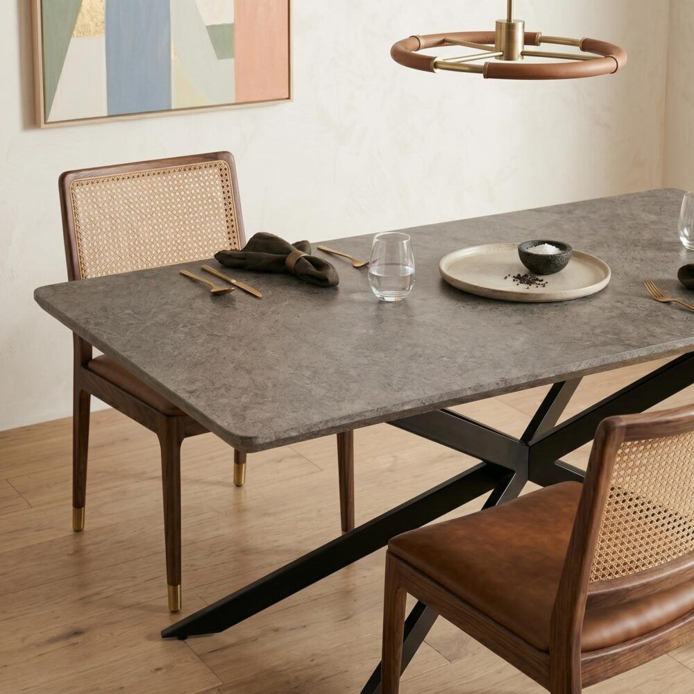Falcon Rectangular Dining Table – 170cm Marble‑Effect MDF, Steel Base