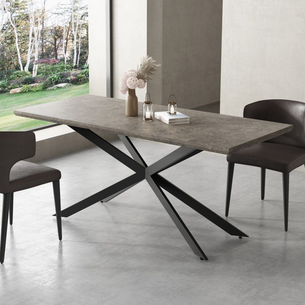 Falcon Rectangular Dining Table – 170cm Marble‑Effect MDF, Steel Base