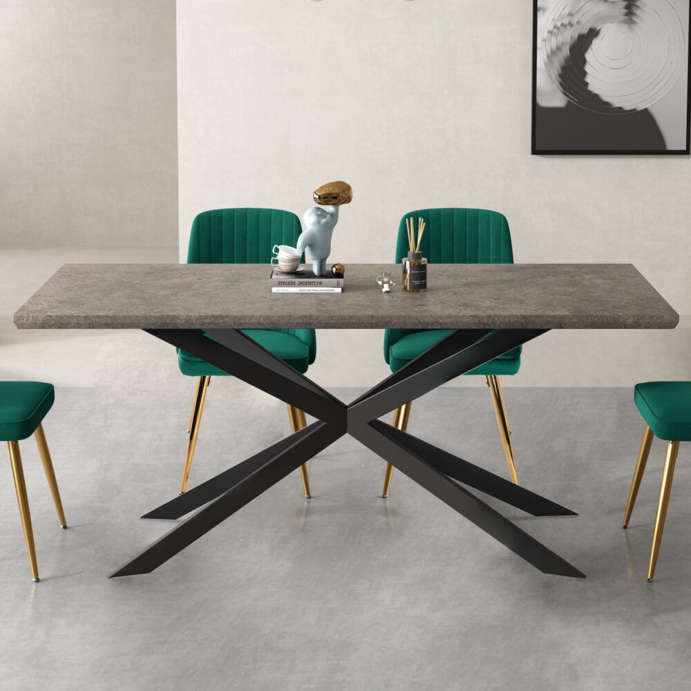 Falcon Rectangular Dining Table – 170cm Marble‑Effect MDF, Steel Base
