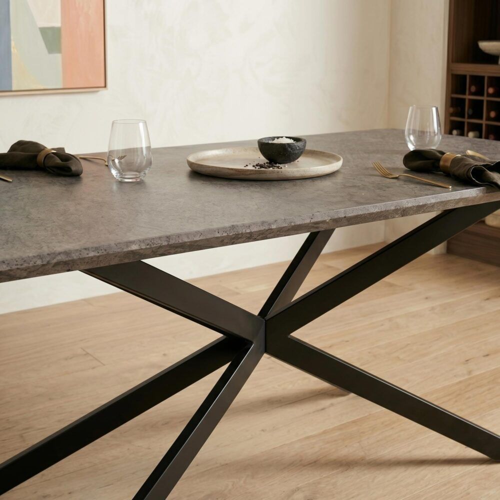 Falcon Rectangular Dining Table – 170cm Marble‑Effect MDF, Steel Base