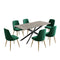 7‑Piece Dining Set – Dark Grey Marble Table + 6 Green Velvet Chairs