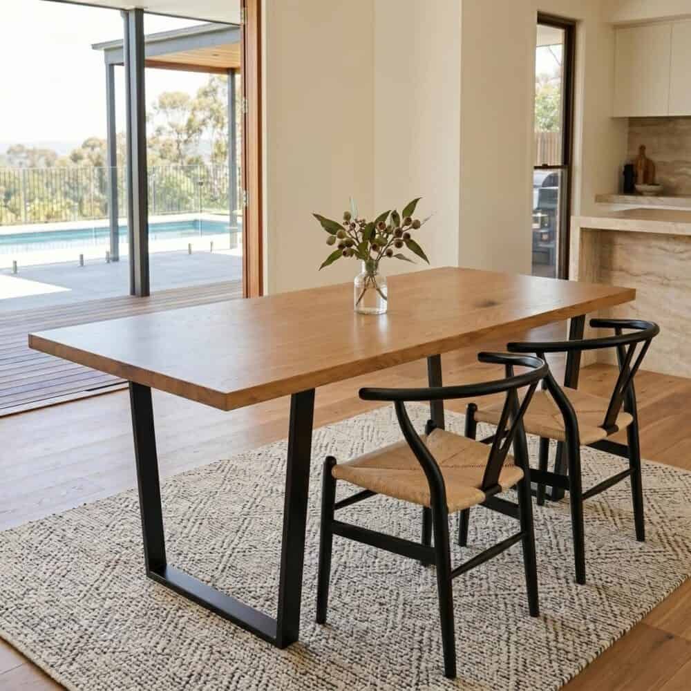 Venice 170cm Rectangular Dining Table Natural Wood Top Industrial Metal Legs