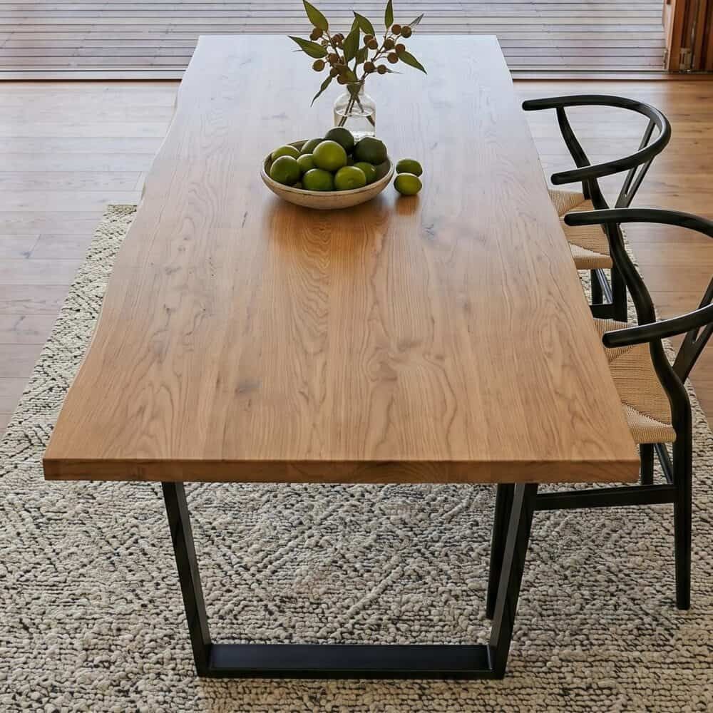 Venice 170cm Rectangular Dining Table Natural Wood Top Industrial Metal Legs