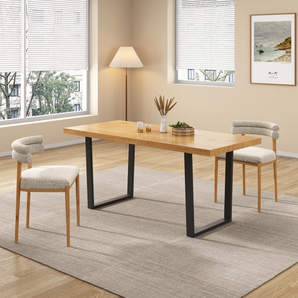 Venice 170cm Rectangular Dining Table Natural Wood Top Industrial Metal Legs