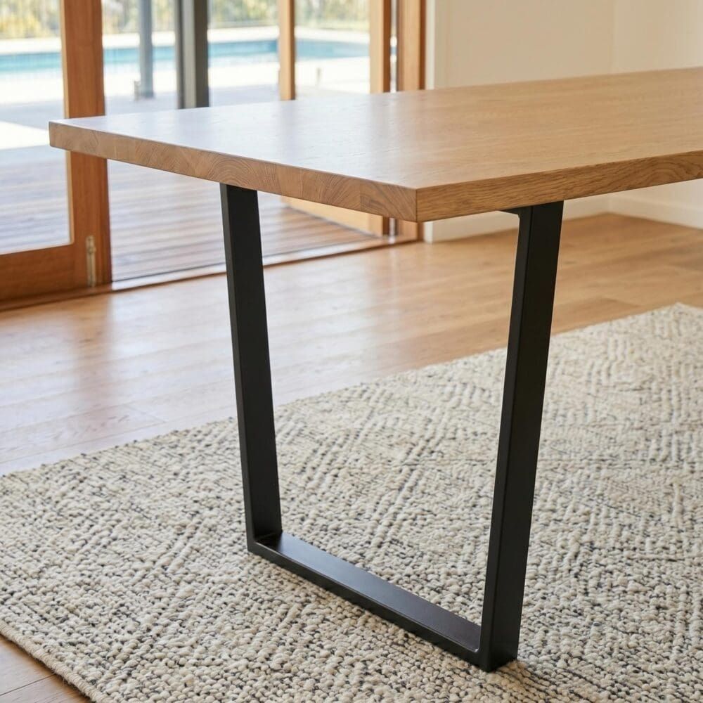 Venice 170cm Rectangular Dining Table Natural Wood Top Industrial Metal Legs
