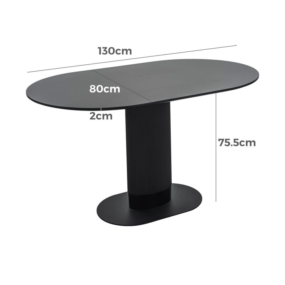 Clara Eclipse Black Oval Dining Table, Seats 4-6, Grooved Pillar Base Design