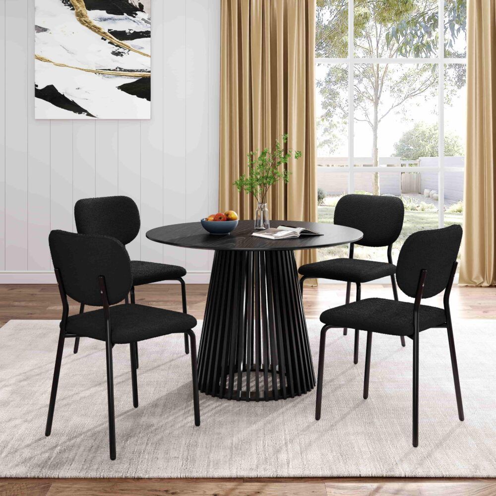 Palmer Round Dining Table 110cm Black Slatted Pedestal Solid Wood Base