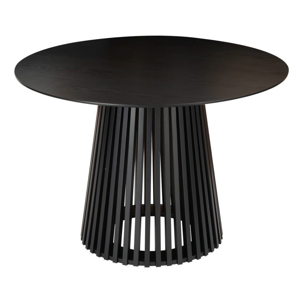 Palmer Round Dining Table 110cm Black Slatted Pedestal Solid Wood Base