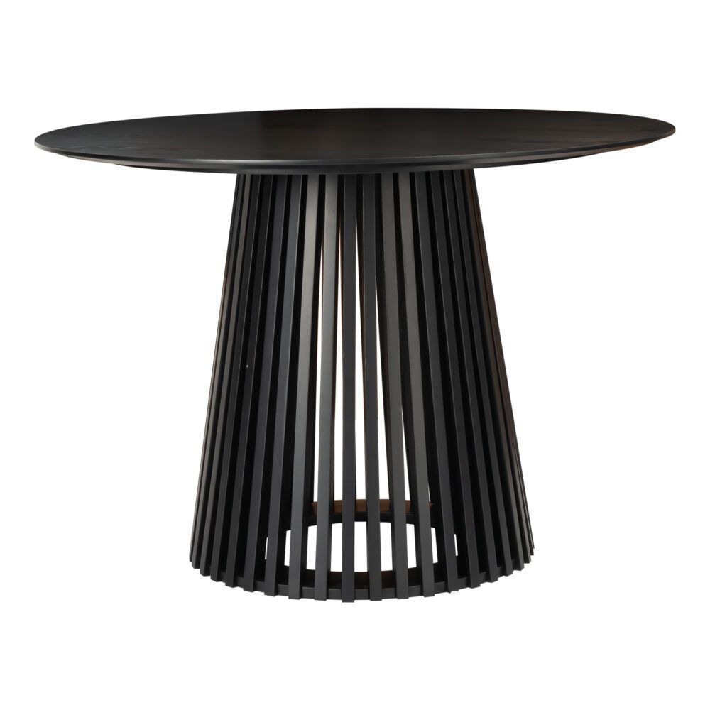 Palmer Round Dining Table 110cm Black Slatted Pedestal Solid Wood Base