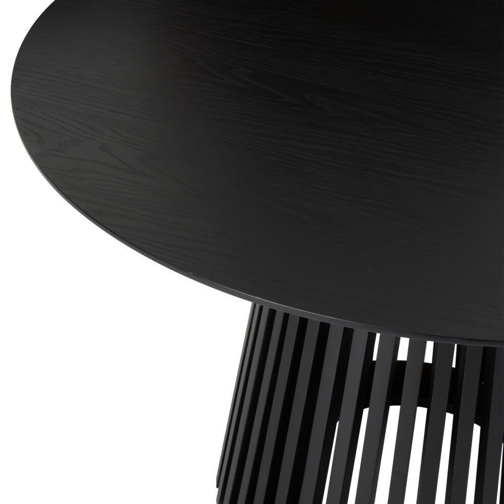 Palmer Round Dining Table 110cm Black Slatted Pedestal Solid Wood Base