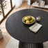 Palmer Round Dining Table 110cm Black Slatted Pedestal Solid Wood Base