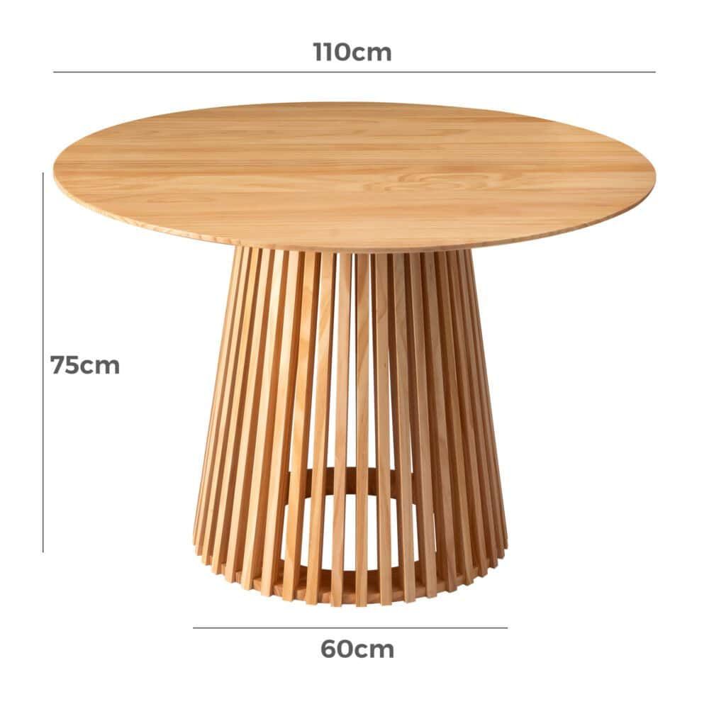 Palmer Natural Dining Table Round Japandi Solid Wood Pedestal 110cm