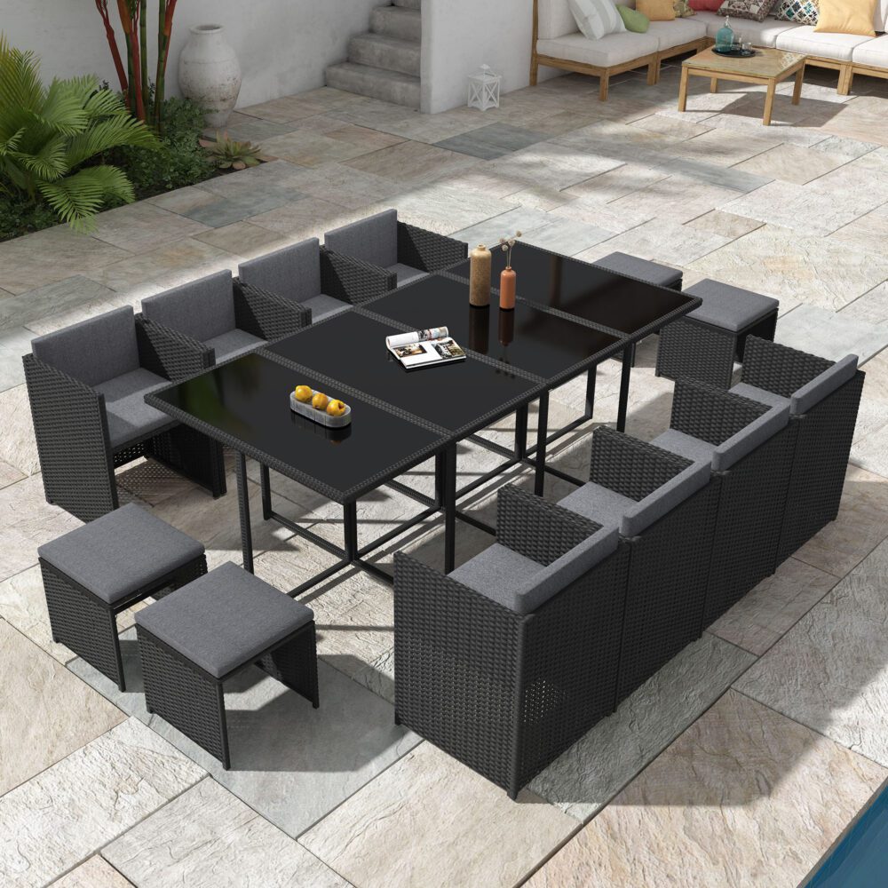 Bali 13PC Outdoor Dining Set-Black