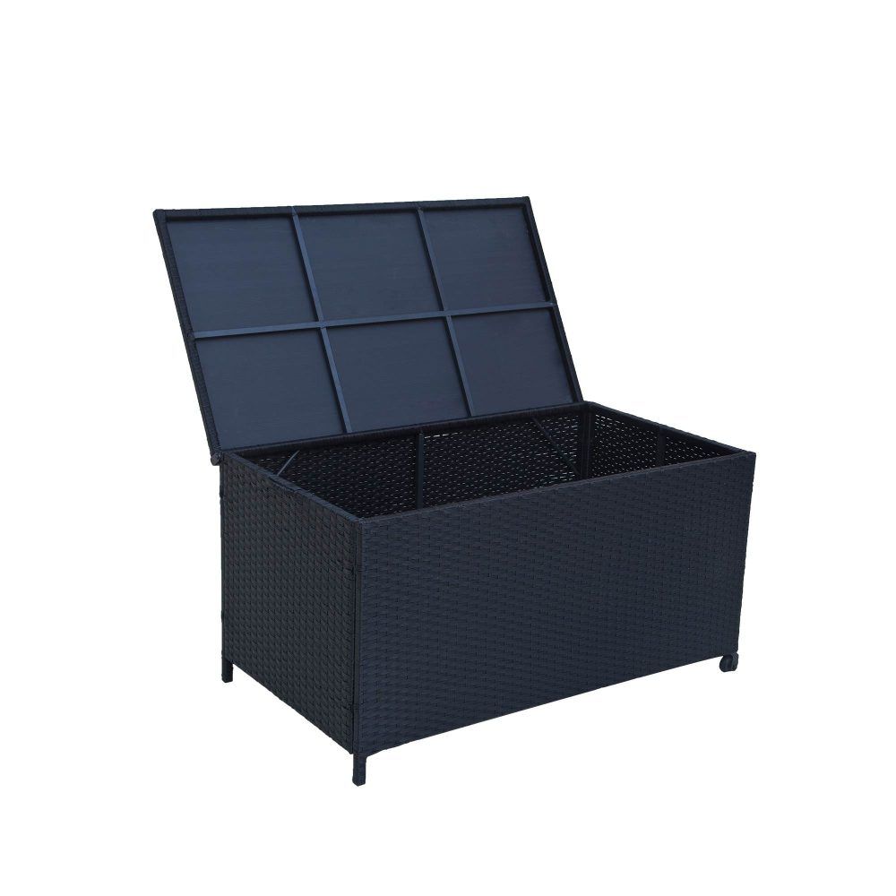 320L Outdoor Wicker Storage Box PE Rattan Deck Box with Wheels Black