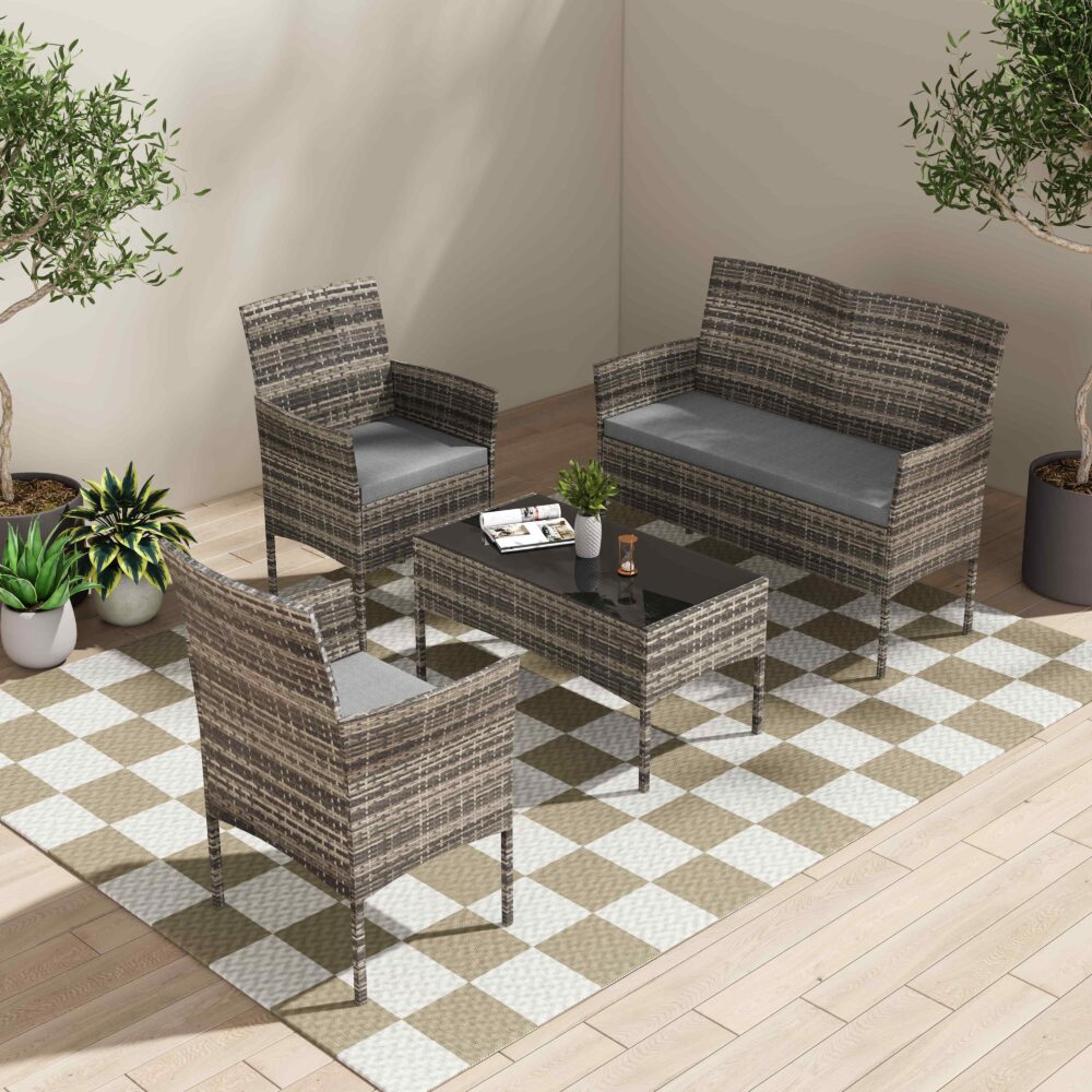 4 Seater Wicker Outdoor Lounge Set &#8211; Mixed Grey