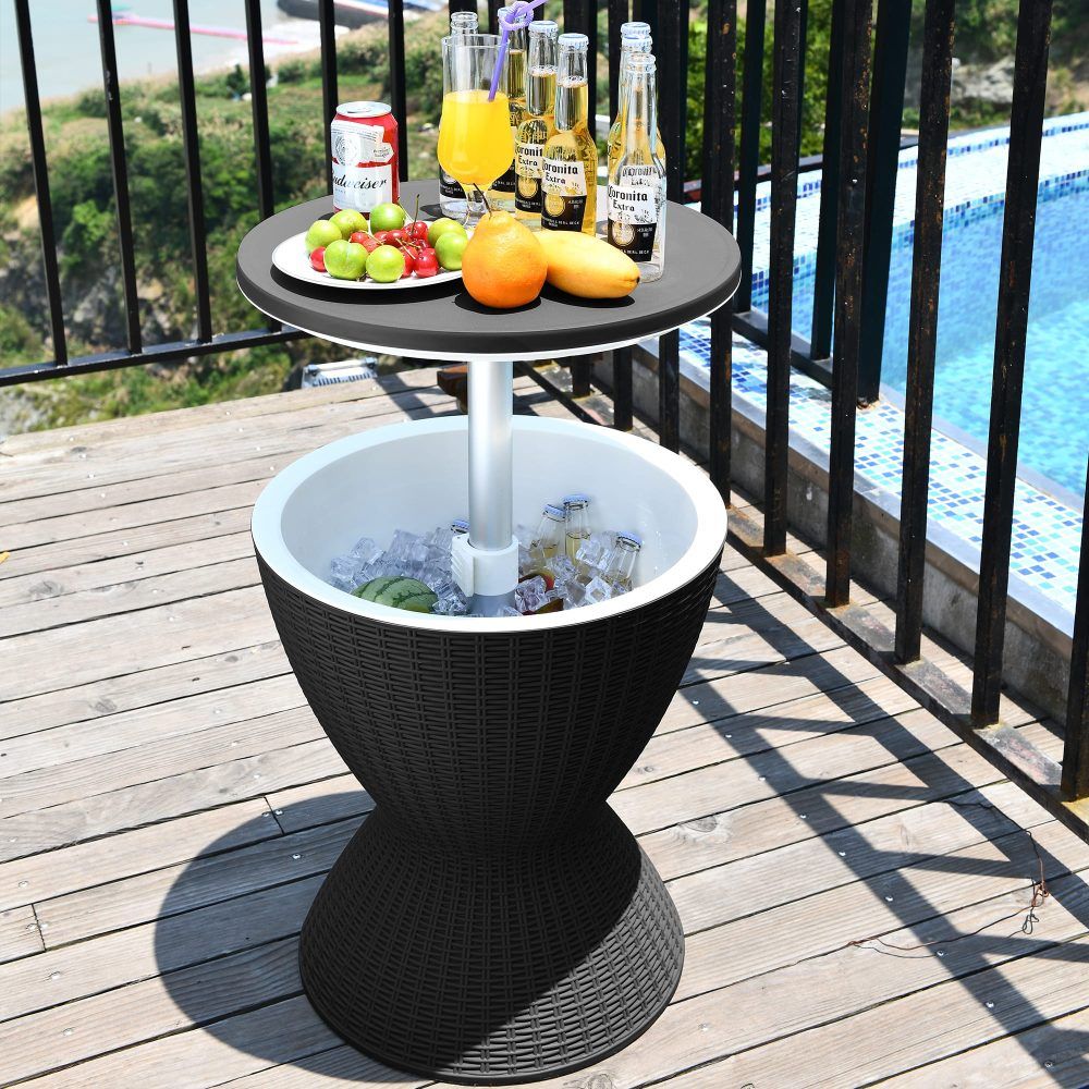 Garden Ice Cooler Table – Black, Outdoor Bar Table & Drinks Cooler