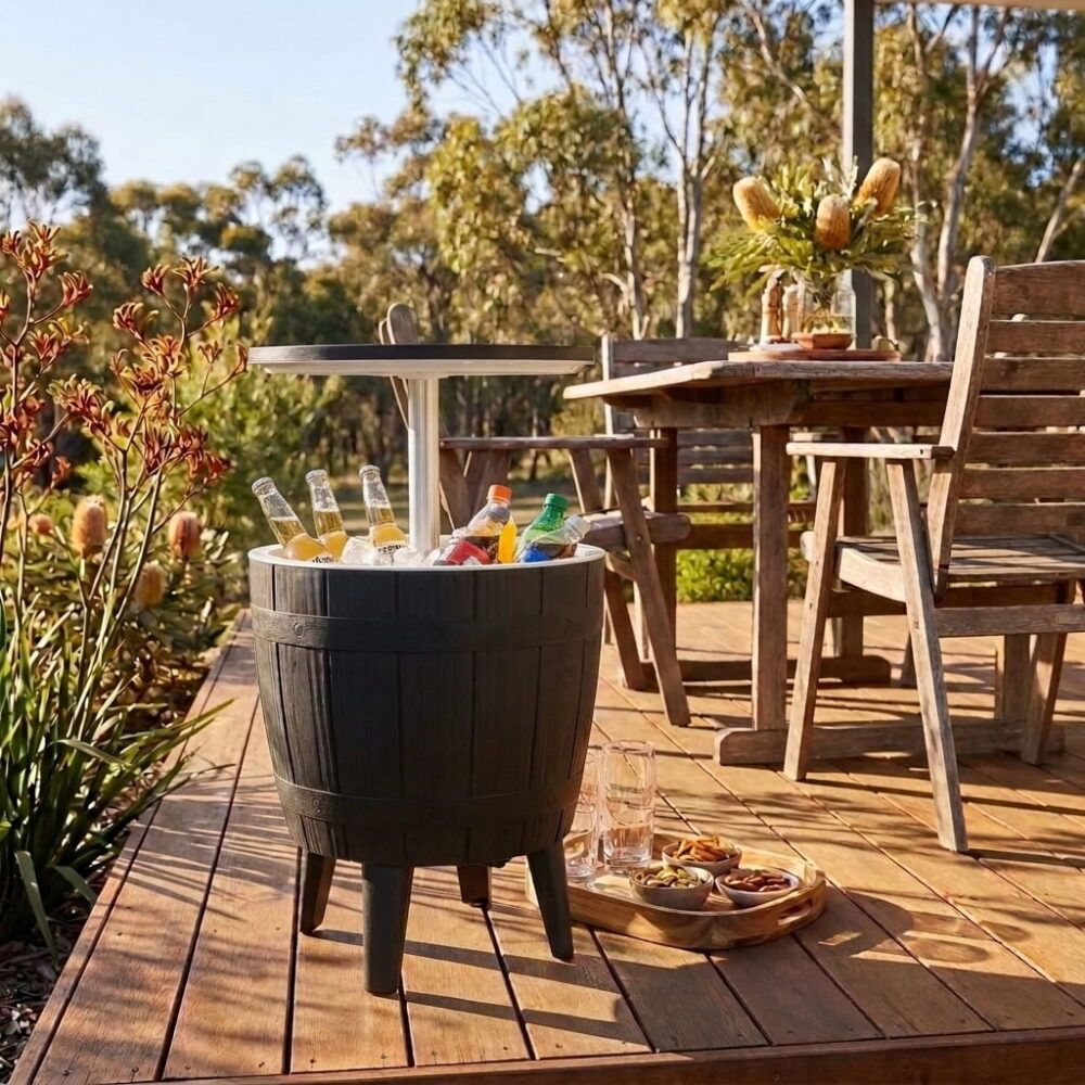 Black Ice Bucket Cooler Table 35L Outdoor Patio Bar Table Retractable Top