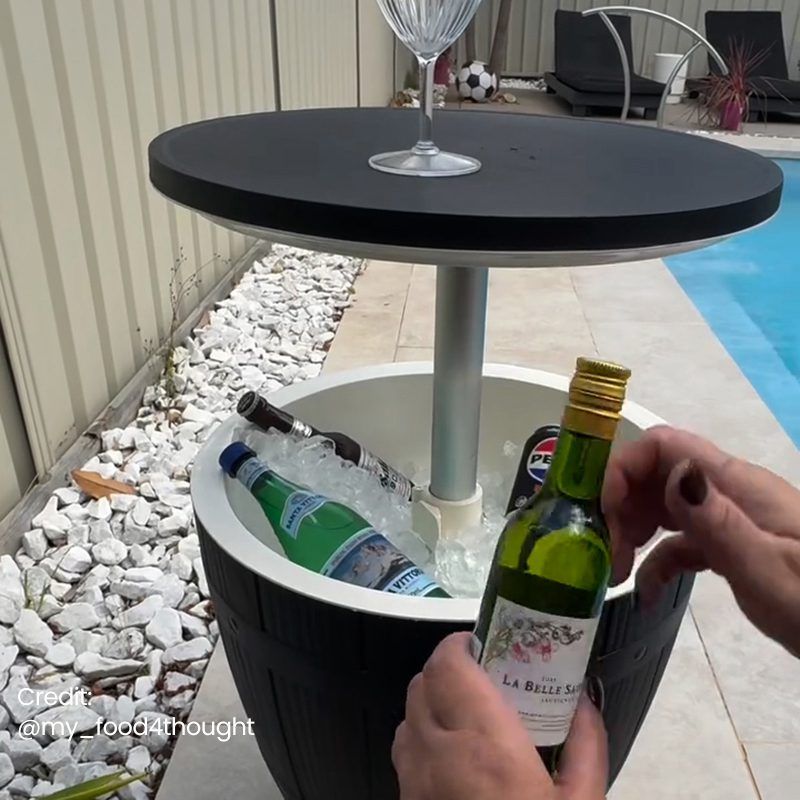 Black Ice Bucket Cooler Table 35L Outdoor Patio Bar Table Retractable Top