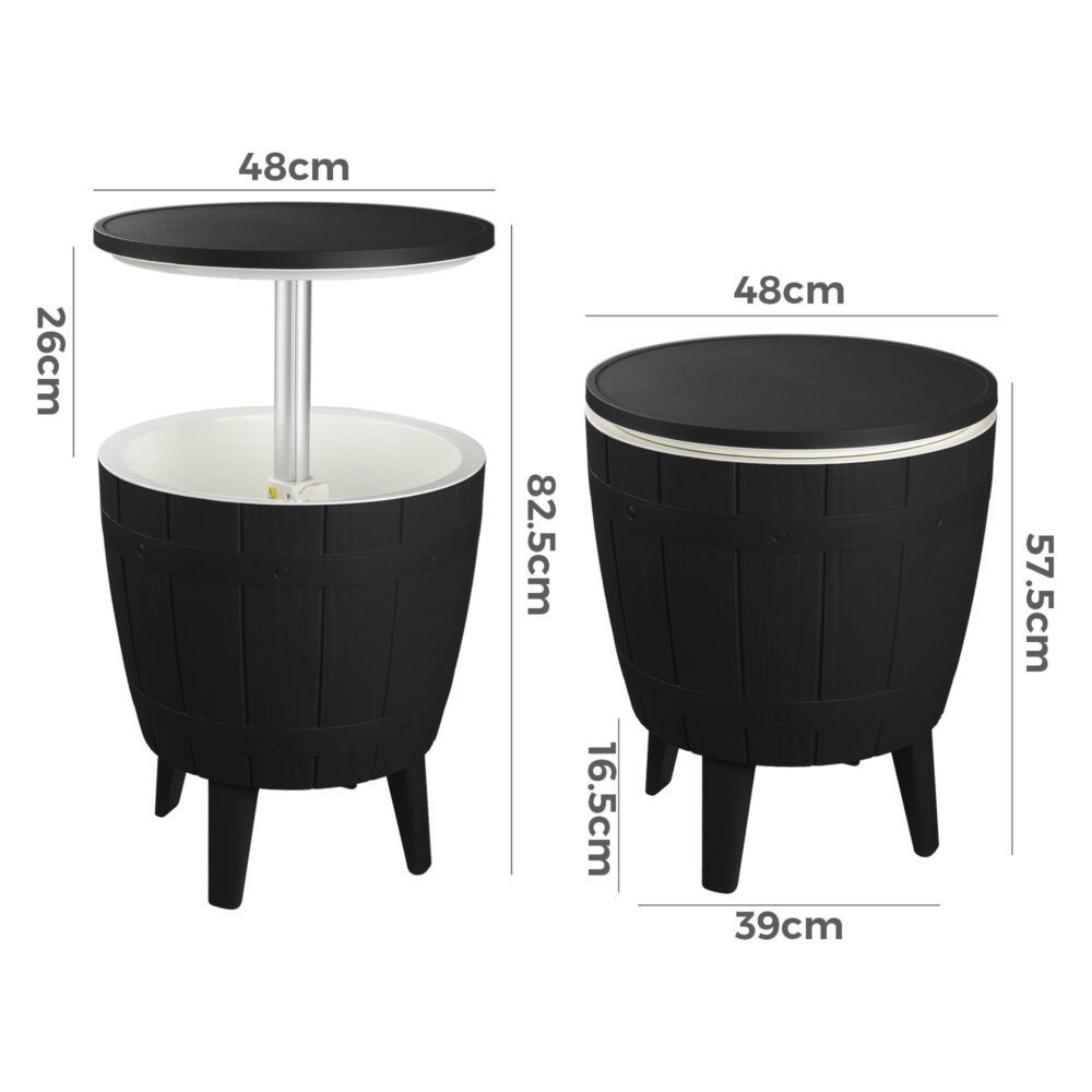 Black Ice Bucket Cooler Table 35L Outdoor Patio Bar Table Retractable Top