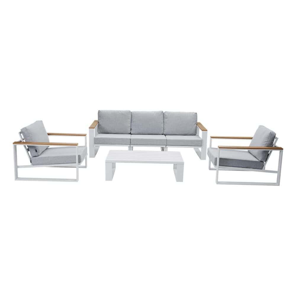 5 Seater Grandeur Outdoor Lounge Set White Aluminium Sofa Coffee Table