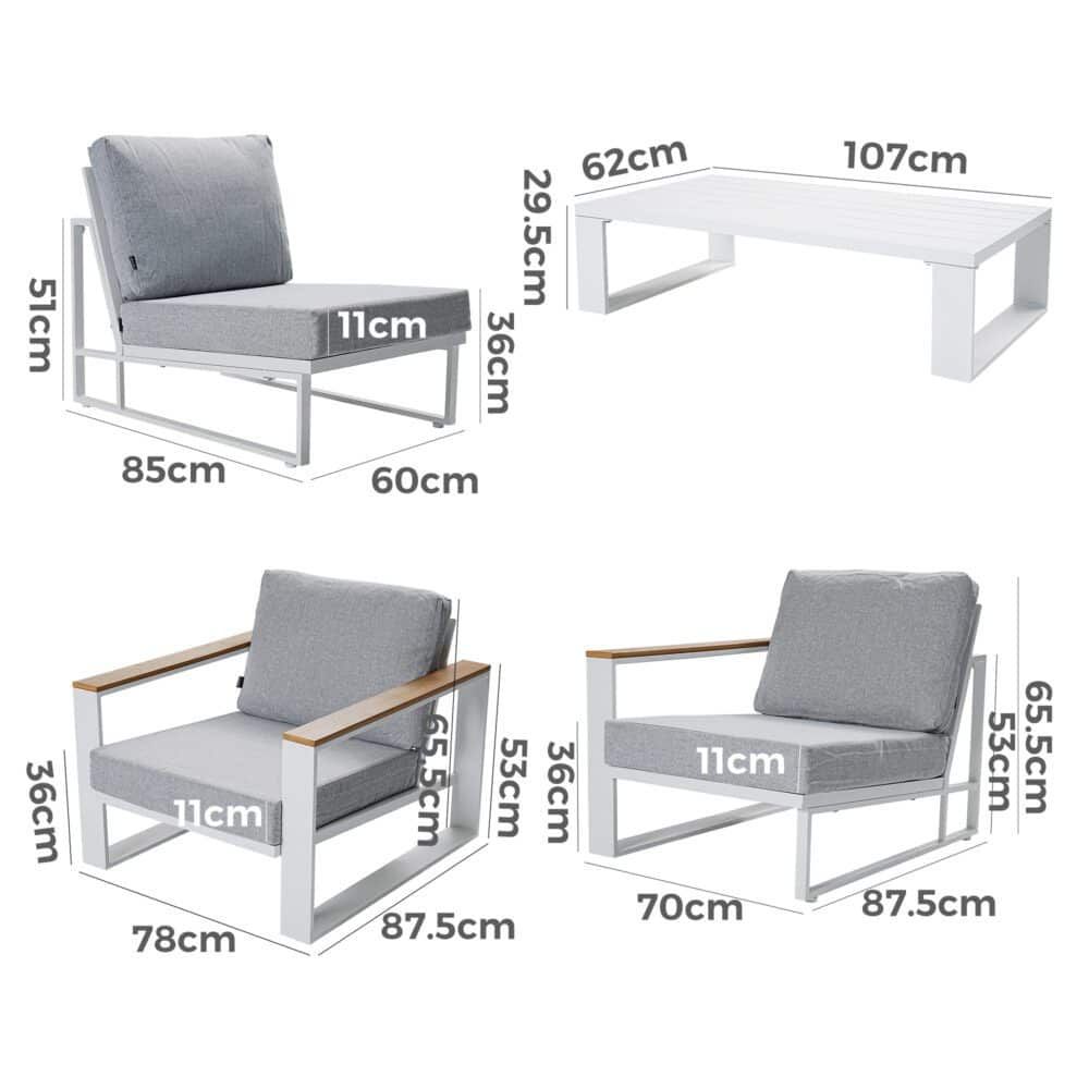 5 Seater Grandeur Outdoor Lounge Set White Aluminium Sofa Coffee Table