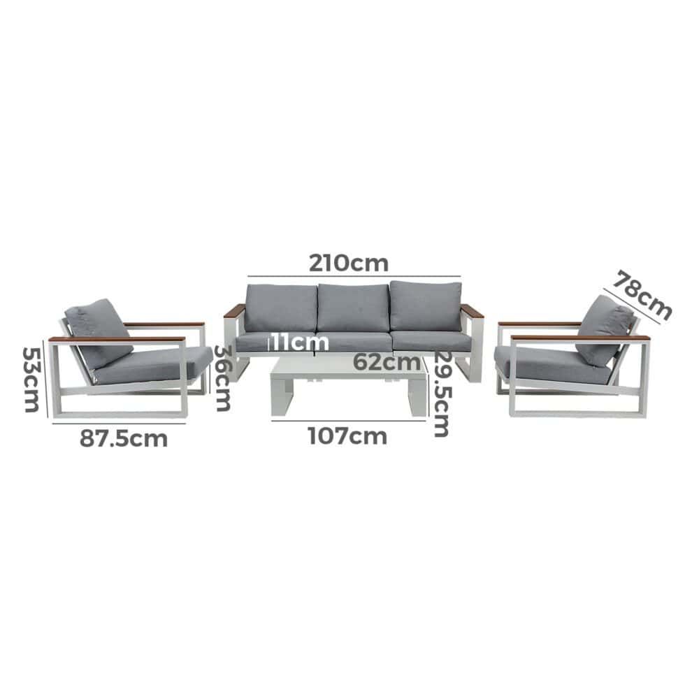 5 Seater Grandeur Outdoor Lounge Set White Aluminium Sofa Coffee Table