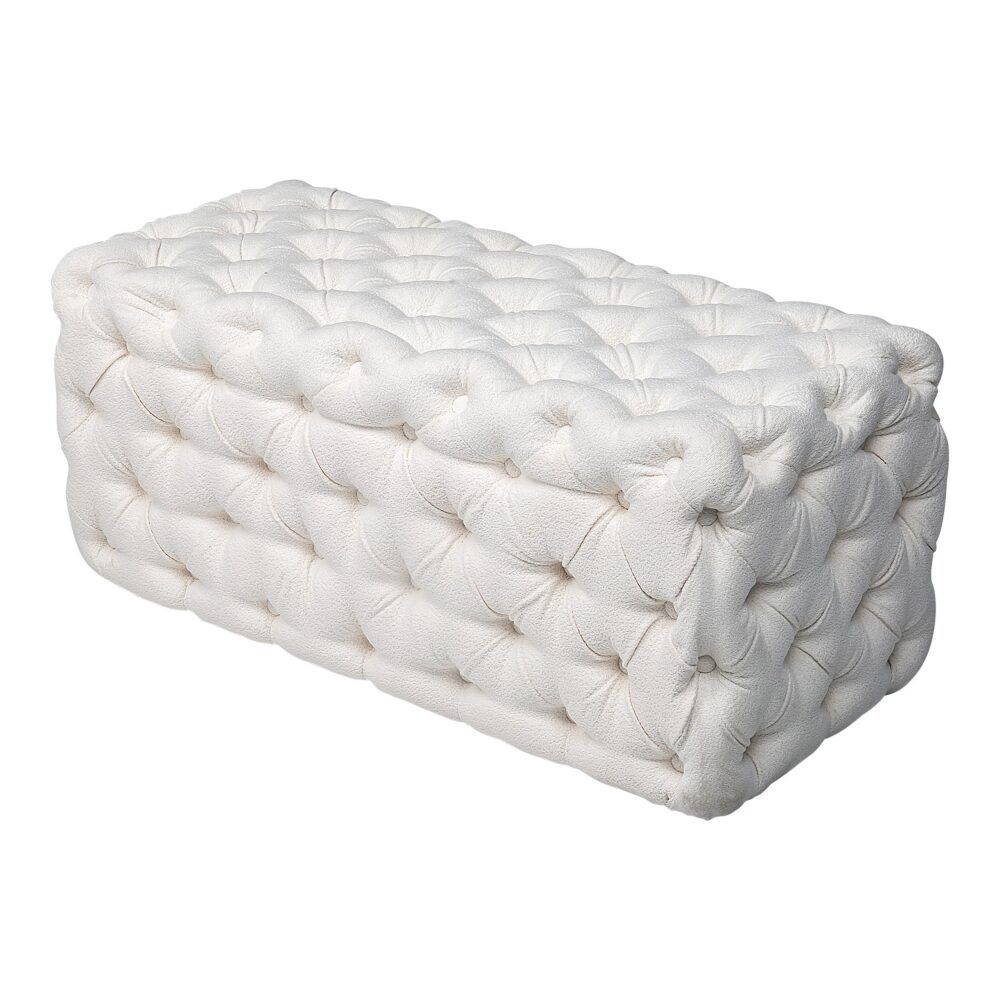 Bouclé Ottoman – White Rectangular Tufted Bench