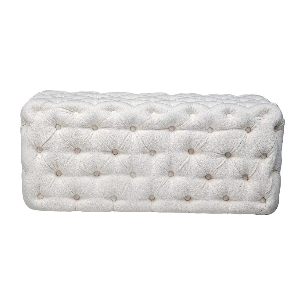 Bouclé Ottoman – White Rectangular Tufted Bench