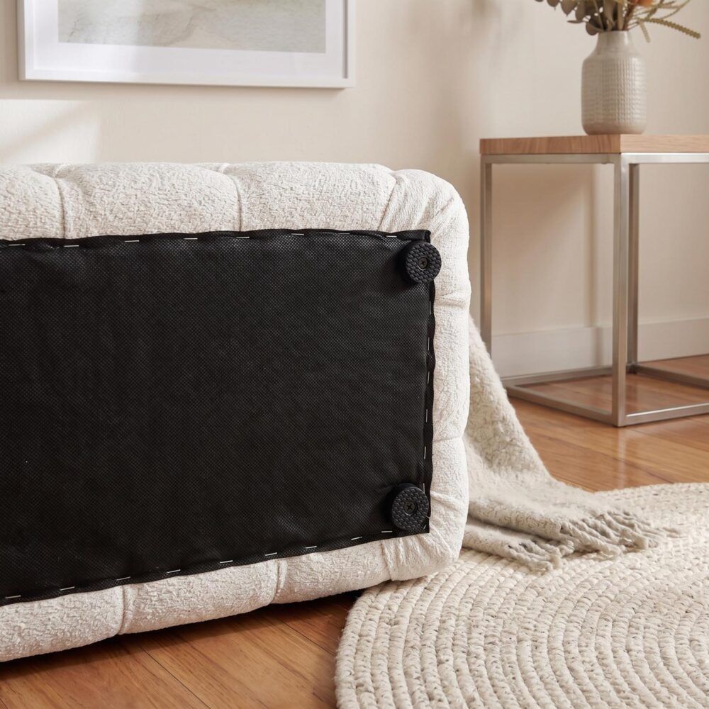 Bouclé Ottoman – White Rectangular Tufted Bench