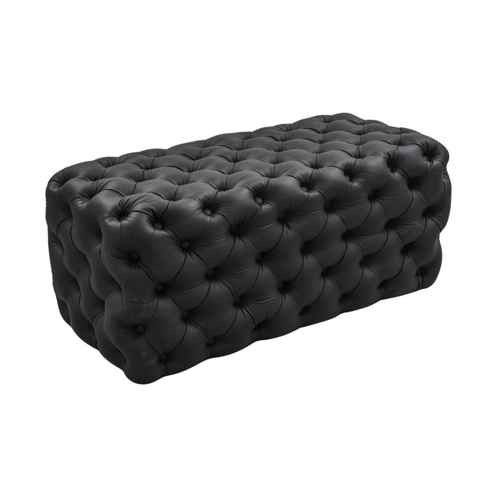 Black Leathaire Ottoman Rectangular Tufted Storage Bench Footstool Seat
