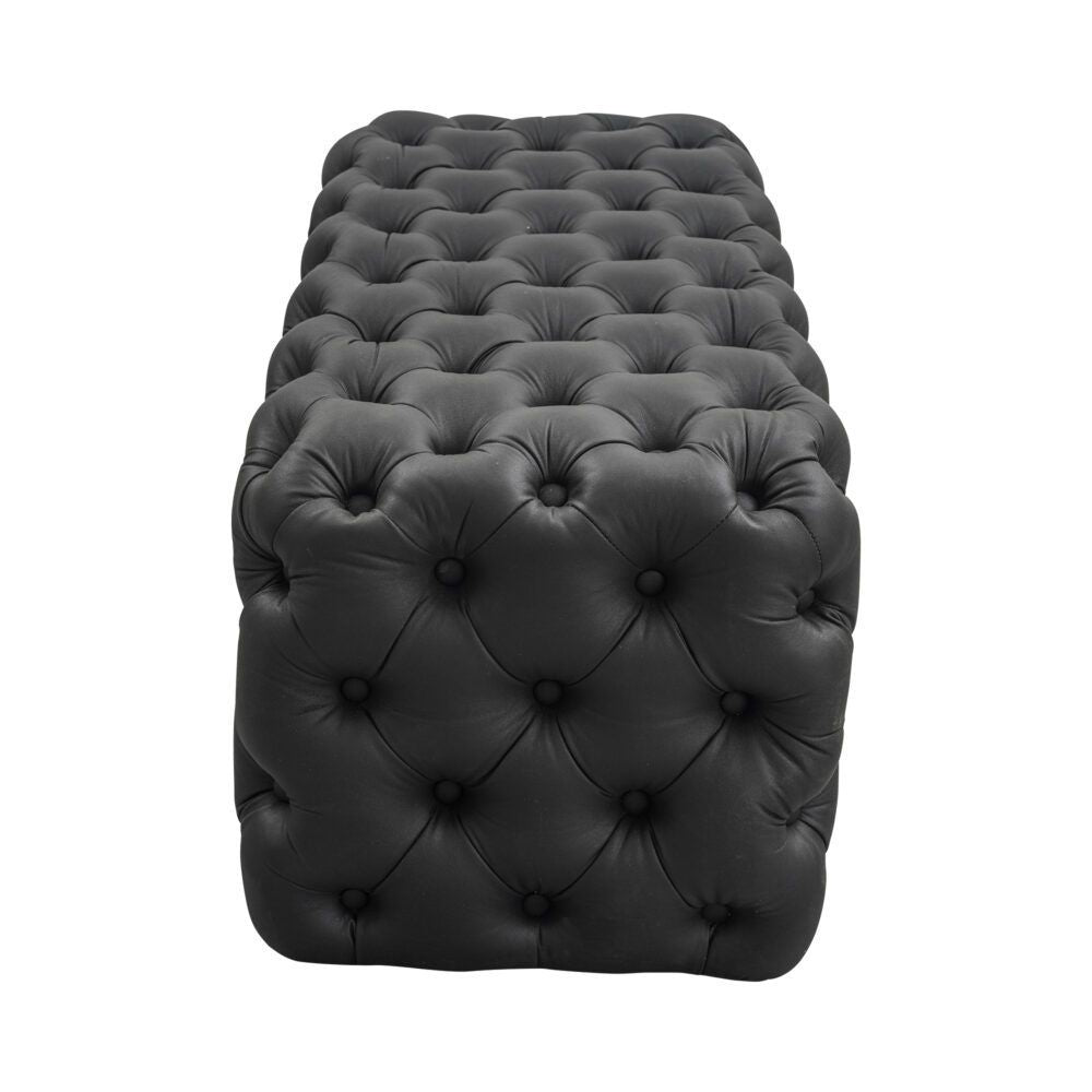 Black Leathaire Ottoman Rectangular Tufted Storage Bench Footstool Seat