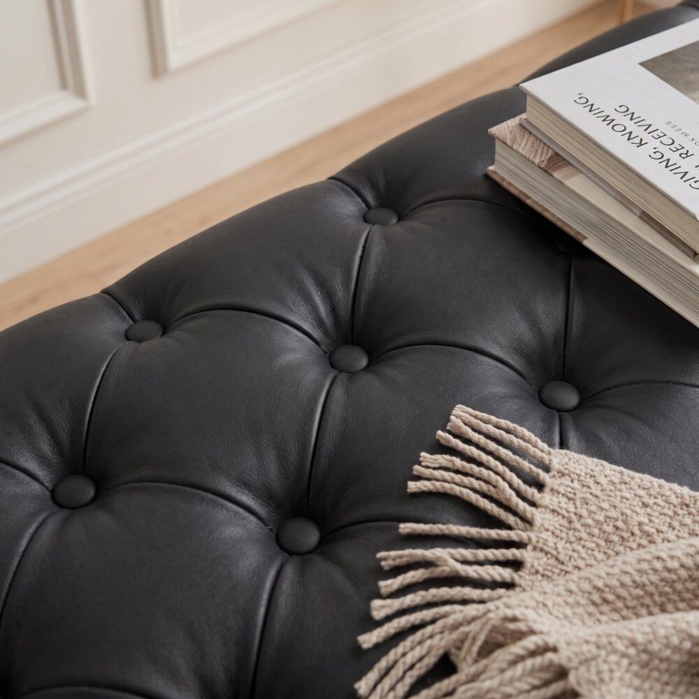 Black Leathaire Ottoman Rectangular Tufted Storage Bench Footstool Seat