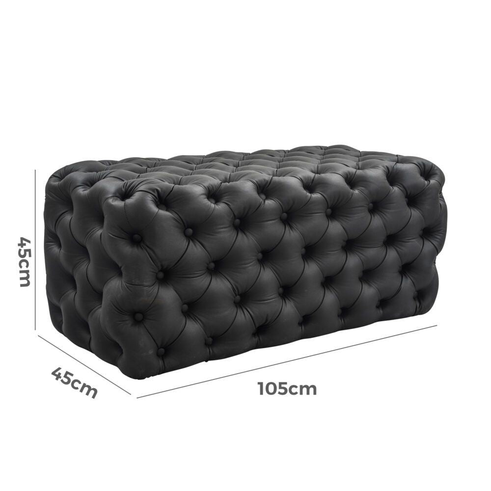 Black Leathaire Ottoman Rectangular Tufted Storage Bench Footstool Seat