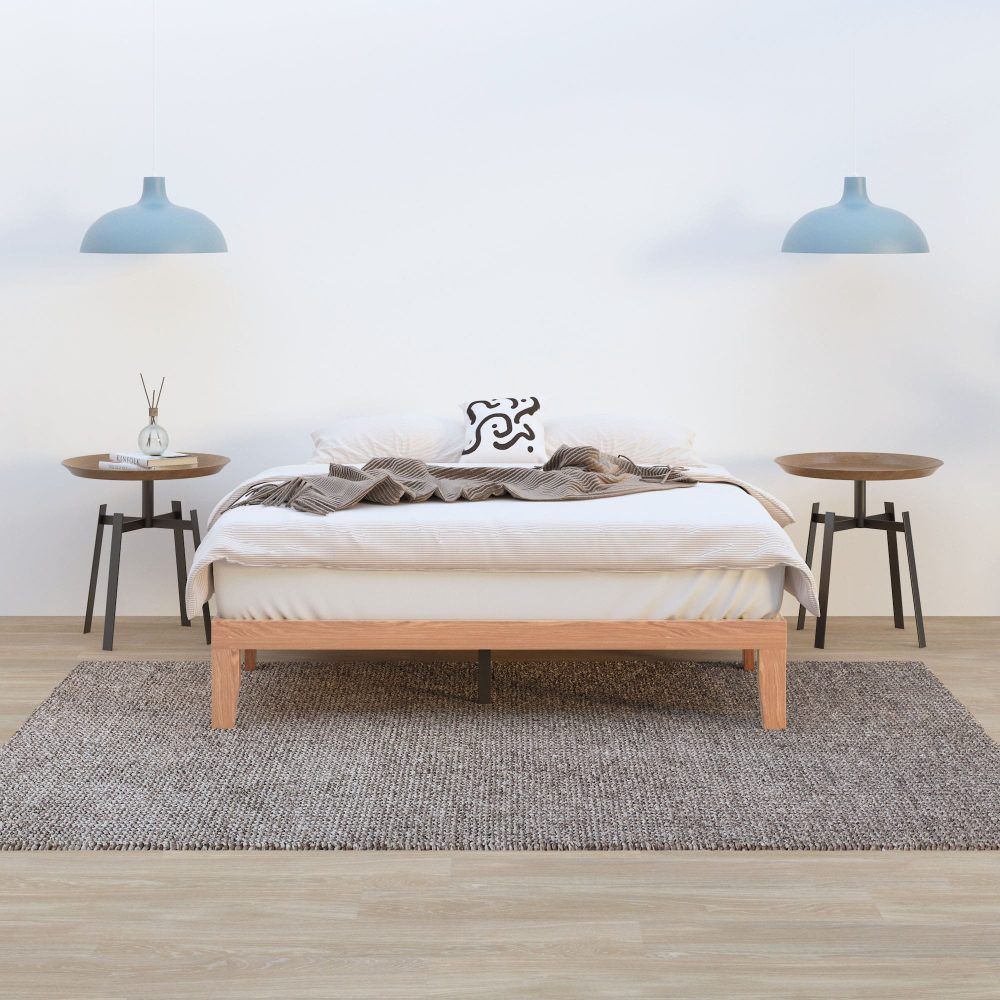 Double Wooden Bed Frame Natural Timber Platform Bed Base with Slats
