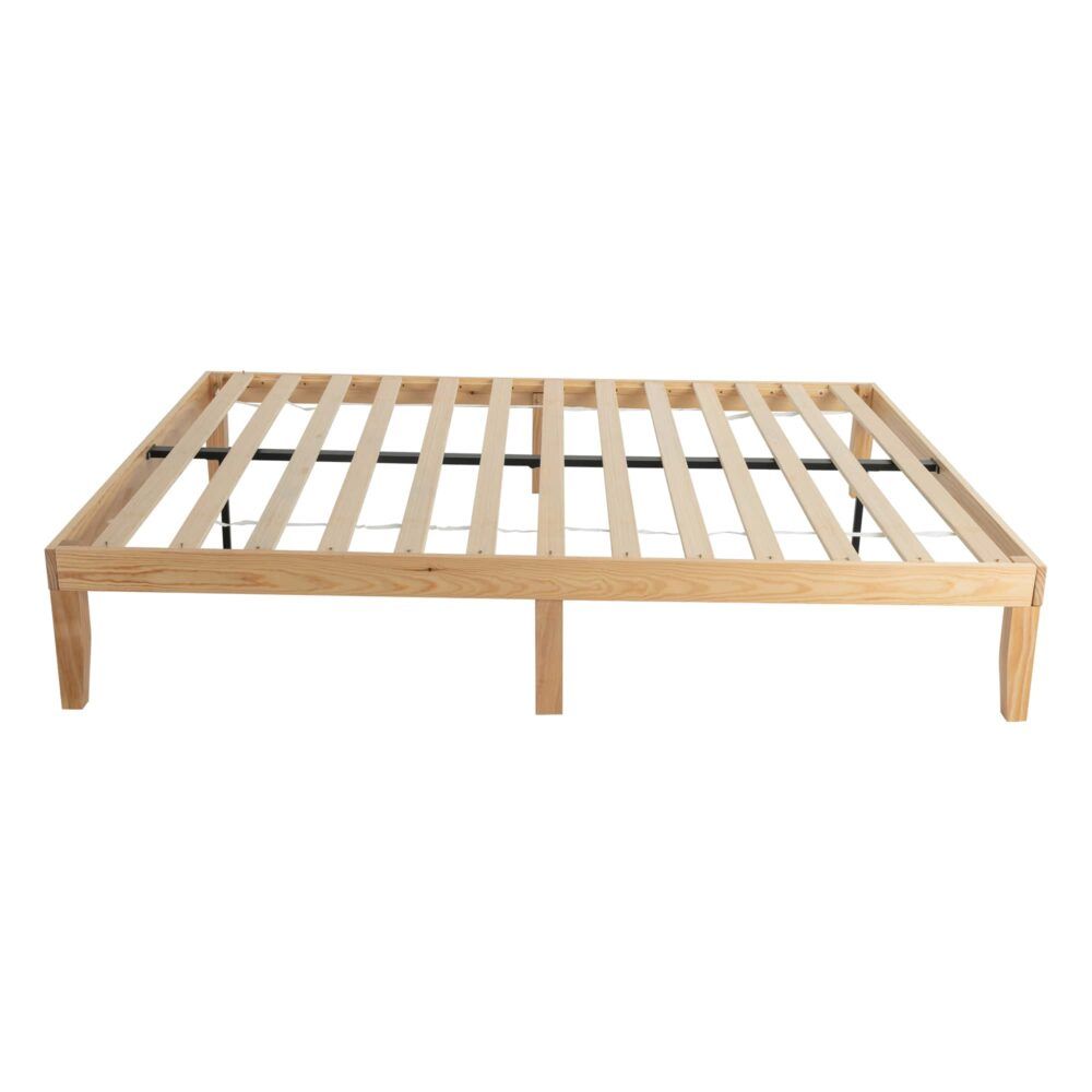 Double Wooden Bed Frame Natural Timber Platform Bed Base with Slats