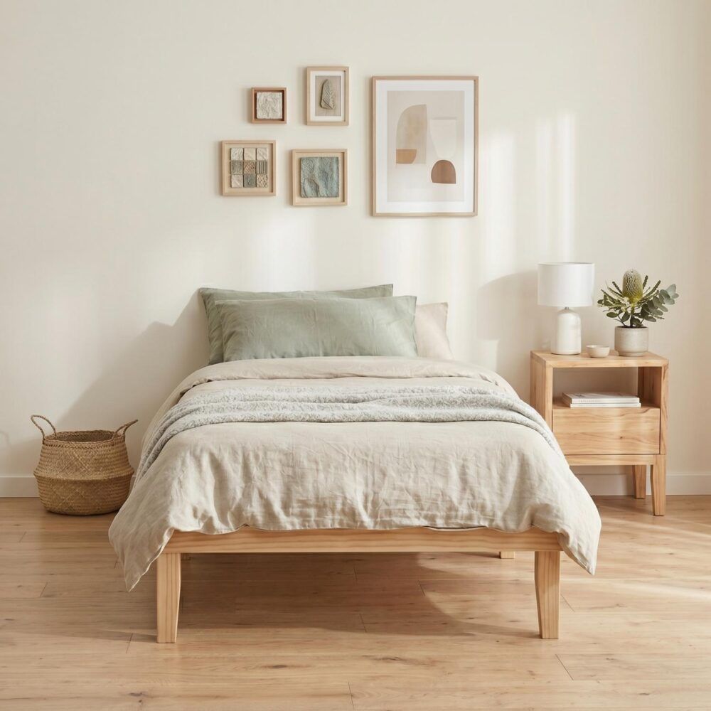 Single Size Warm Wooden Natural Bed Base Frame  King Single