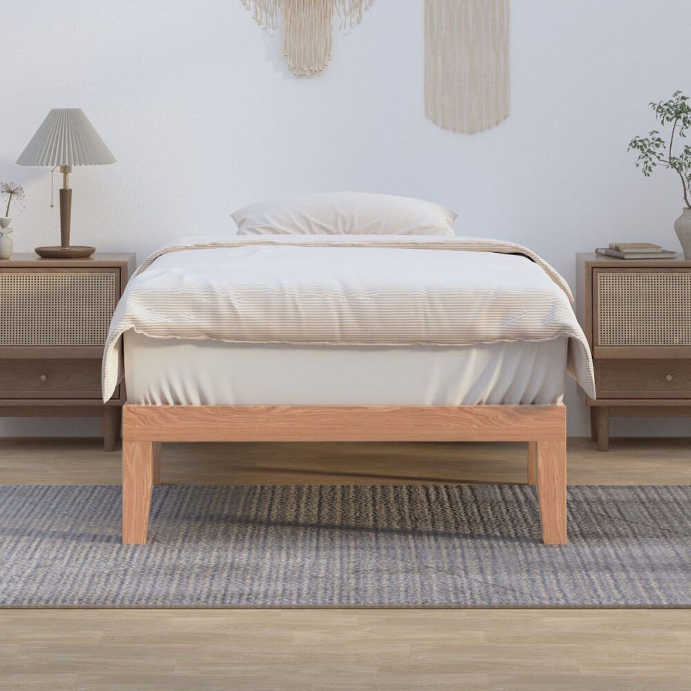 Single Size Warm Wooden Natural Bed Base Frame  King Single