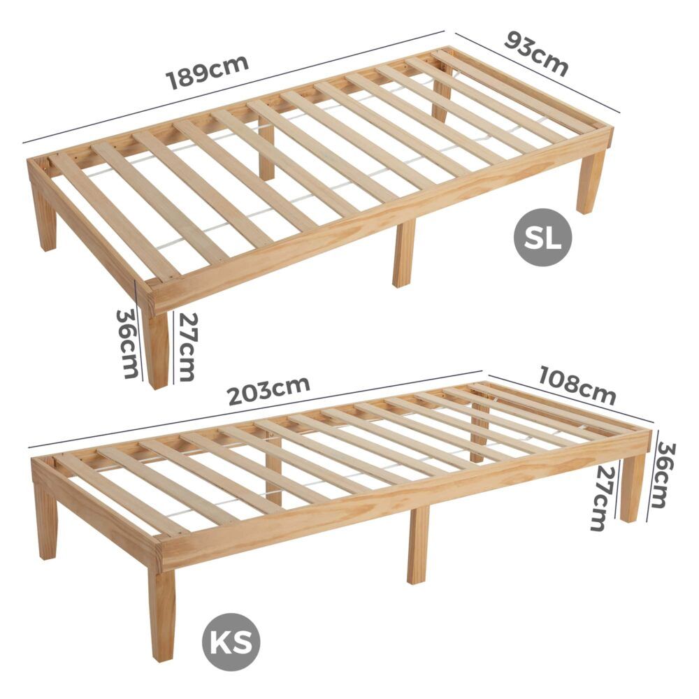 Single Size Warm Wooden Natural Bed Base Frame  King Single